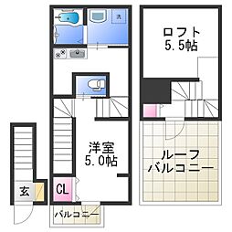 あんしんHouM浜寺石津 2階ワンルームの間取り