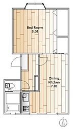 JR横須賀線 西大井駅 徒歩6分の賃貸マンション 2階1DKの間取り