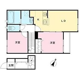 神鉄三田線 岡場駅 徒歩29分の賃貸アパート 2階2LDKの間取り
