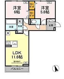 カサヴェール 2階2LDKの間取り