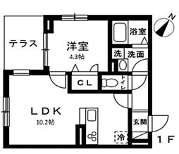 PREXION Bace 南棟 1LDKの間取図画像