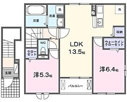 コンフォートＤ 2階2LDKの間取り