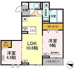 セレスティア西綾瀬 2階2LDKの間取り