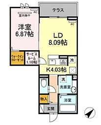 シャトー・ドゥ・ラ・メール 1階1LDKの間取り