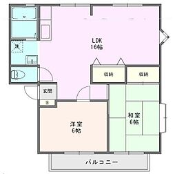 チェリーヒルズB 1階2LDKの間取り