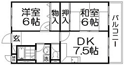 ハミングハイツ 3階2LDKの間取り