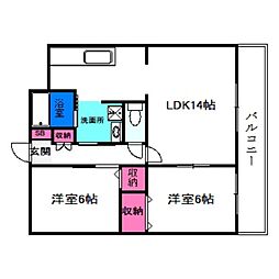 ラシーヌ御崎 6階2LDKの間取り