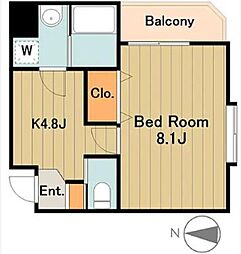 サンフィール8 3階1Kの間取り