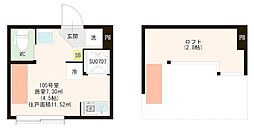 ハーモニーテラス江原町III 1階ワンルームの間取り