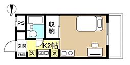 ラフォーレ武蔵中原（家具付） 2階ワンルームの間取り