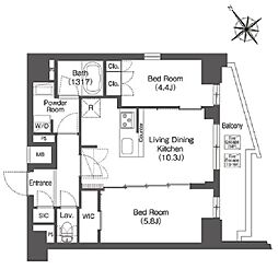コンフォリア東大井2 13階2LDKの間取り