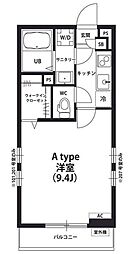 リブリ・シロヤマA 2階1Kの間取り