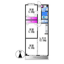 コーラルハイツ平野 9階3LDKの間取り