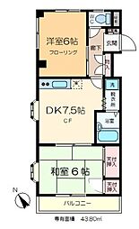 フローラルビュー 2階2DKの間取り