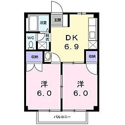 グリーンハイツ橘 2DKの間取図画像