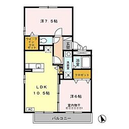 リビングタウン三ツ木Ｃ 2階2LDKの間取り