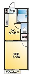 エントピア 2階1DKの間取り