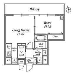 コスモグラシア内神田 6階1LDKの間取り