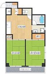 第一コーポムラハシ 3階2DKの間取り