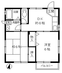 アムス西小山 2階2DKの間取り