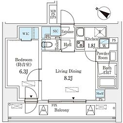 フィシオ飯田橋 11階1LDKの間取り