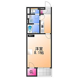 クレイノプルメリア 1階1Kの間取り
