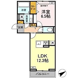 Violaまくはり 2階1LDKの間取り