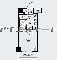 プレール月島RIVAGE 1Kの間取図画像