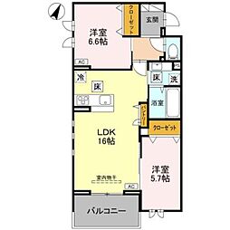 センカIII 1階2LDKの間取り