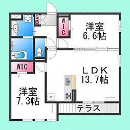 パサログランデ上野芝 2LDKの間取図画像