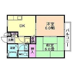 Osaka Metro谷町線 喜連瓜破駅 徒歩11分の賃貸アパート 2階2DKの間取り