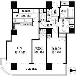 リバーポイントタワー 2LDKの間取図画像