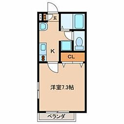 フォンティーヌ 2階1Kの間取り