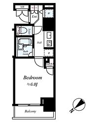 ドルチェ日本橋浜町・壱番館 2階1Kの間取り