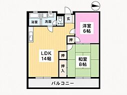コーポのなか 2LDKの間取図画像