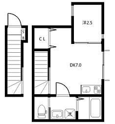 ベレガンス鷹之台 2階1DKの間取り
