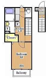 Ruelle 2階1Kの間取り