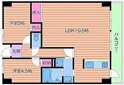 ユンヌホワイエ 3階2LDKの間取り