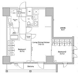 ザ・パークハビオ板橋区役所前 2LDKの間取図画像