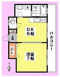 富士見レジデンス 1DKの間取図画像
