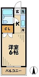 パークハイツ中島1 1階1Kの間取り