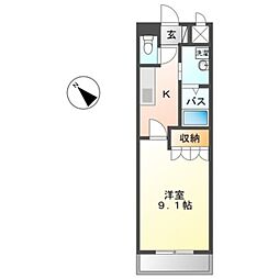 ピースフル　モア　メルセ 3階1Kの間取り