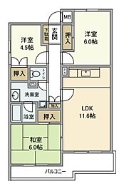 シャルム東戸塚 2階3LDKの間取り
