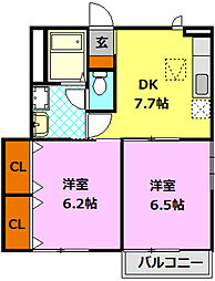 フォレスト参番館 2DKの間取図画像