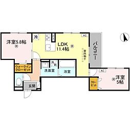 D-ROOM伏見駅前 2LDKの間取図画像