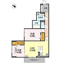 D-ROOM八幡町 2階2LDKの間取り