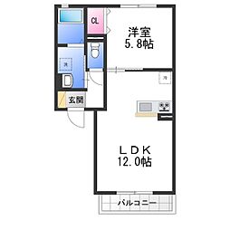シティハイム加茂 2階1LDKの間取り