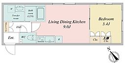 ラヴィエール清澄ガーデンテラス 4階1LDKの間取り