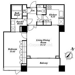 パークキューブ目黒タワー 1LDKの間取図画像