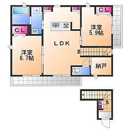クインテット土生 2SLDKの間取図画像